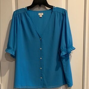 J. Crew Vibrant Blue Ruffle Sleeve Blouse